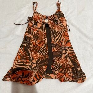 Y2K Guess Jeans Orange and Brown Leaf Print Tank Top